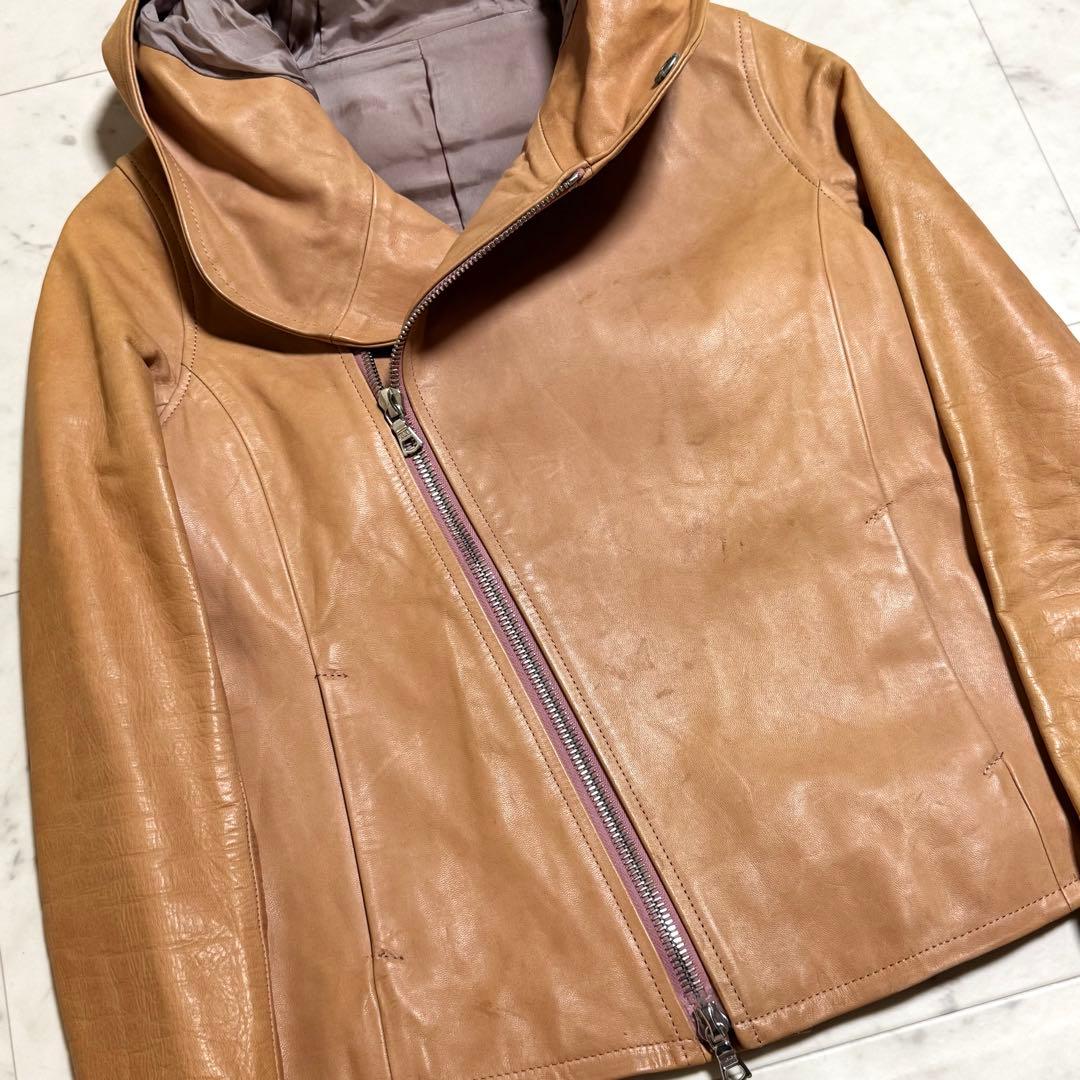 イサムカタヤマ バックラッシュ ライダースジャケット フード付き 馬革