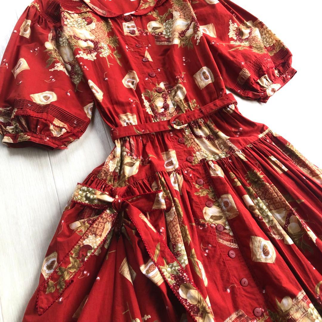 カネコイサオ フルーツバスケット チェリー ピンタック たくし上げ ワンピース