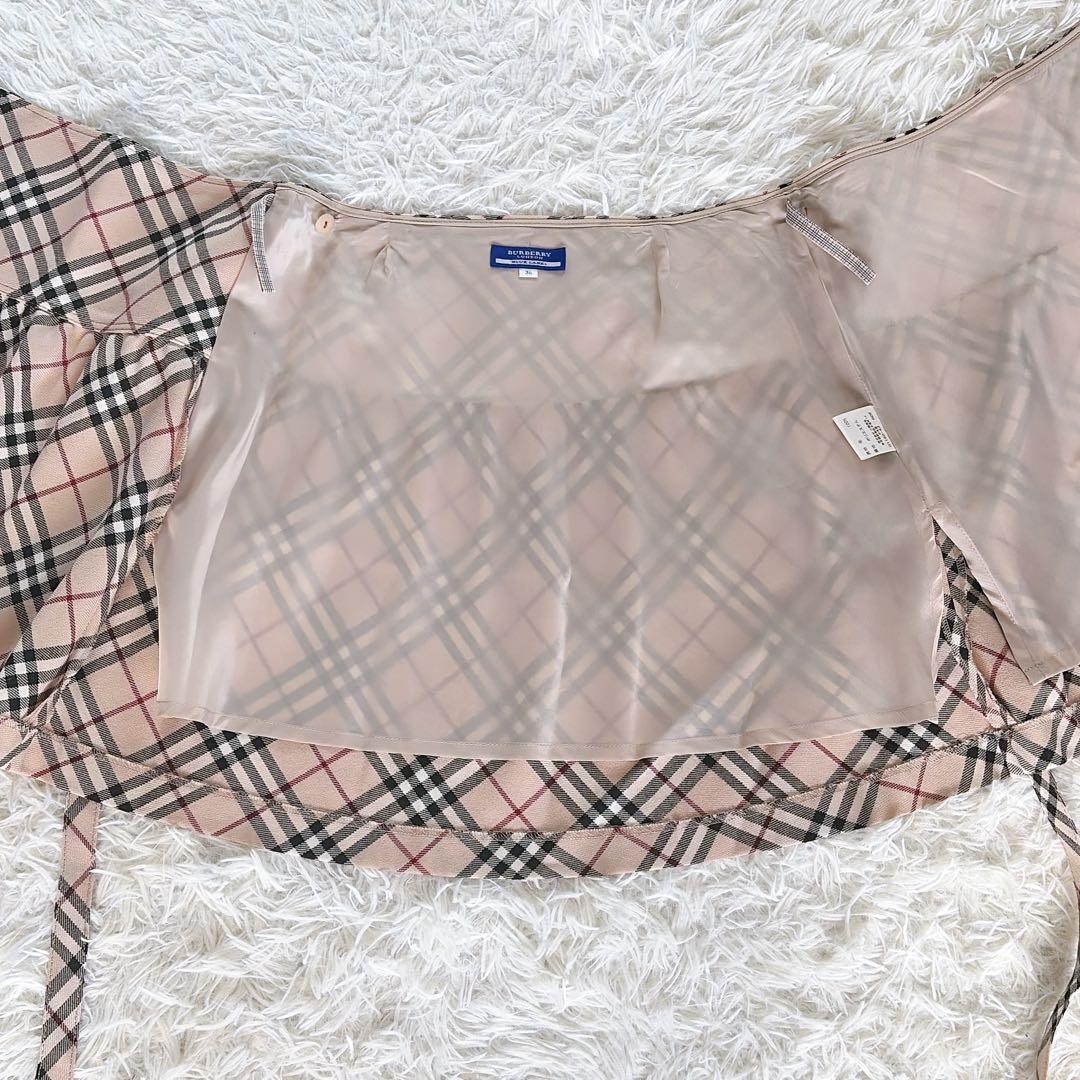 【バーバリーブルーレーベル】リボンベルトラップフレアスカート ノバチェック 36