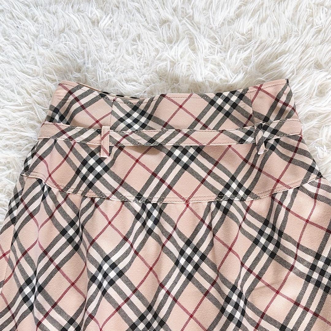 【バーバリーブルーレーベル】リボンベルトラップフレアスカート ノバチェック 36