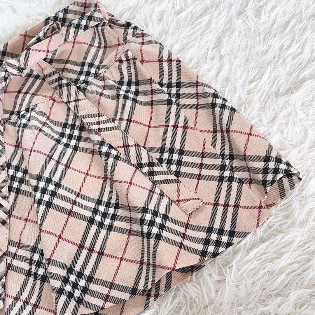【バーバリーブルーレーベル】リボンベルトラップフレアスカート ノバチェック 36