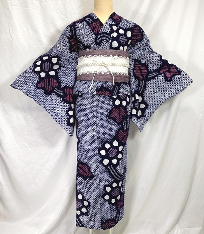 〇【最終値下げ】406mk54〇有松鳴海絞り 浴衣 花 綿〇美品