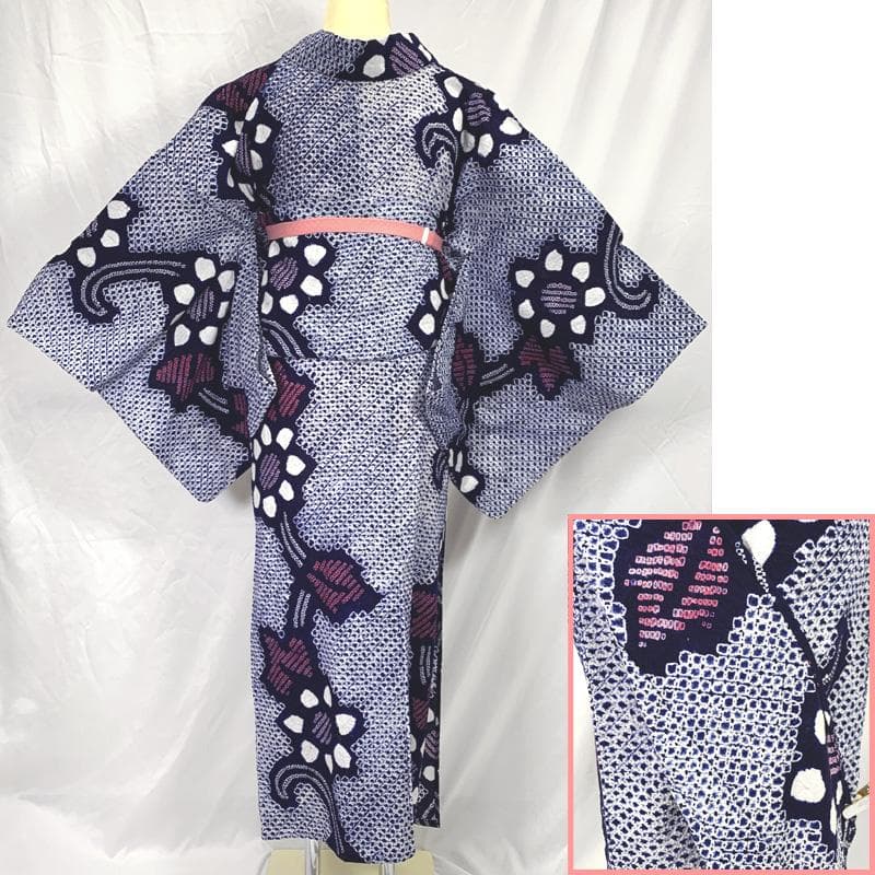 〇【最終値下げ】406mk54〇有松鳴海絞り 浴衣 花 綿〇美品