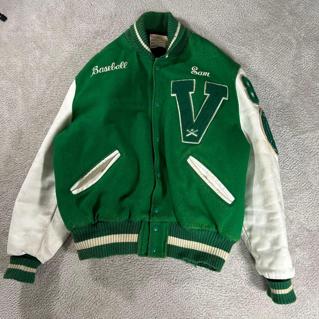 70s 80s ヴィンテージDeLONG デロング スタジャン レザー切替　46