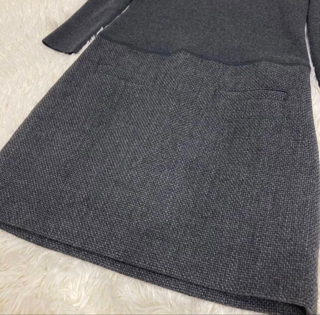 Theory セオリー スリムツイードワンピース 切り替え ツイード グレー 0