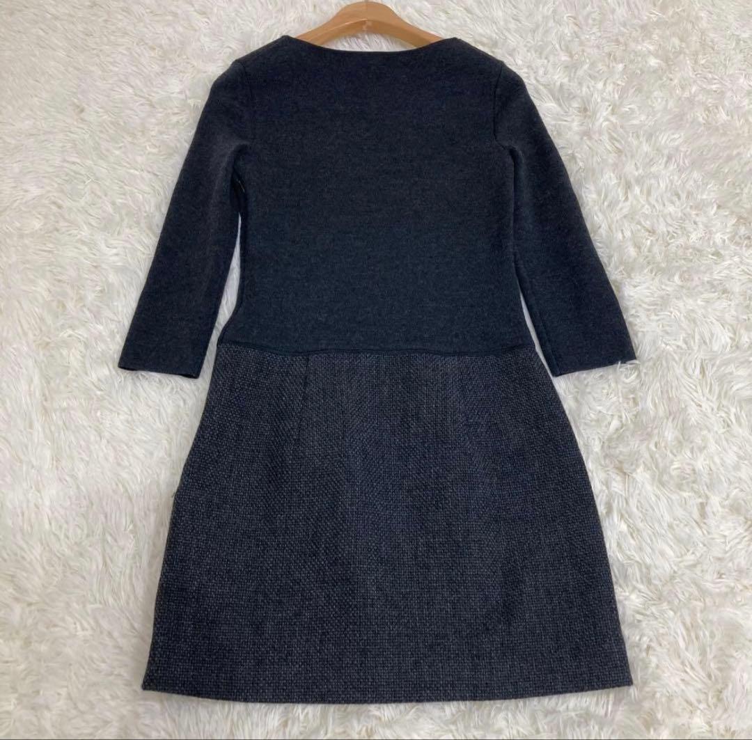 Theory セオリー スリムツイードワンピース 切り替え ツイード グレー 0