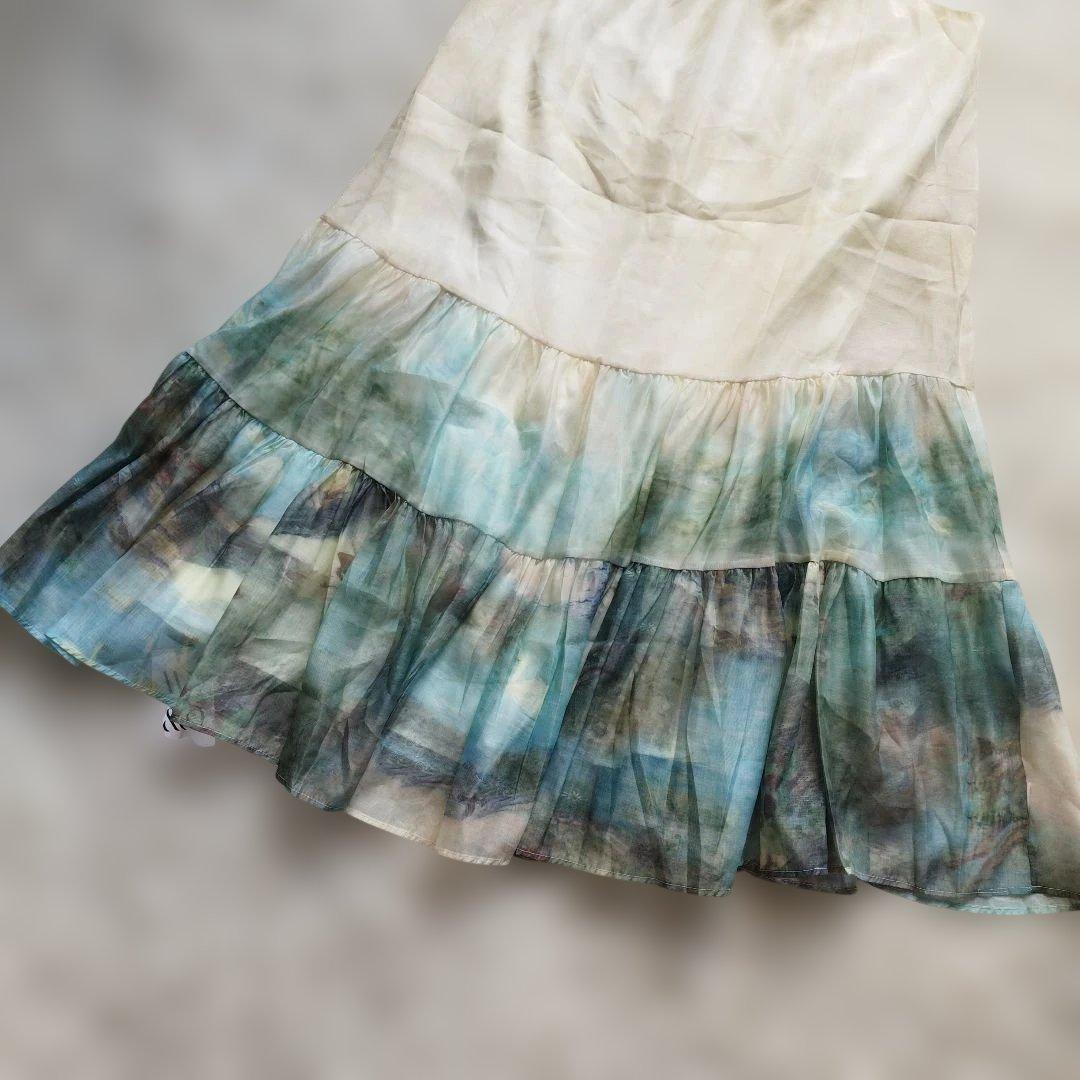 タグ付✨ANDREA&Co. 水彩アートティアードワンピース ホワイト F