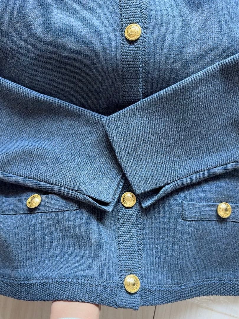 【未使用品】anuansオリジナルボタンノーカラーニットジャケット　ホワイト