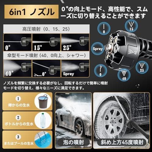 高圧洗浄機 コードレス 充電式 マキタバッテリー互換 6in1多機能ノズル