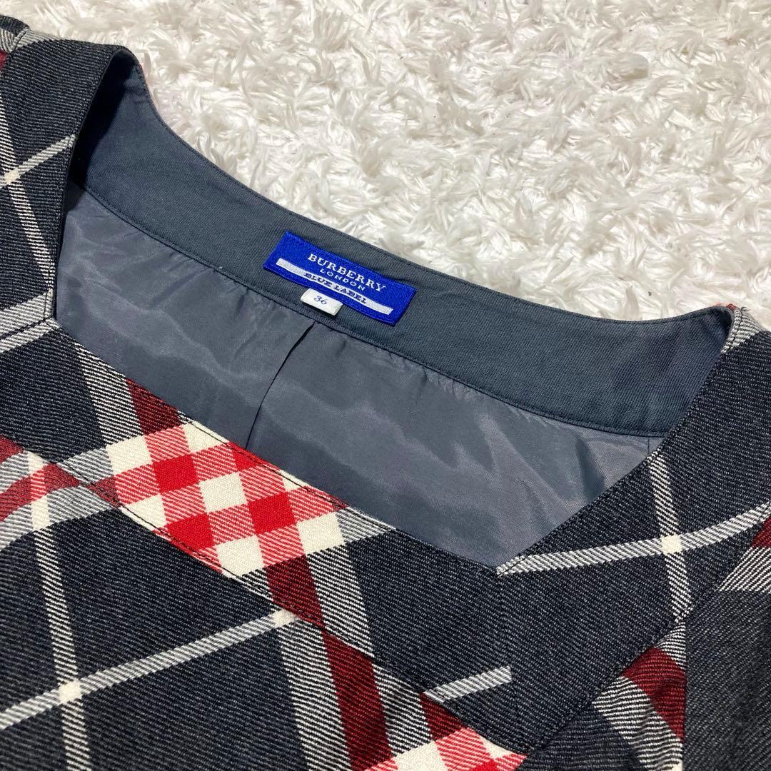 極美品♡ バーバリーブルーレーベル チェックワンピース ベルト プリーツ 36