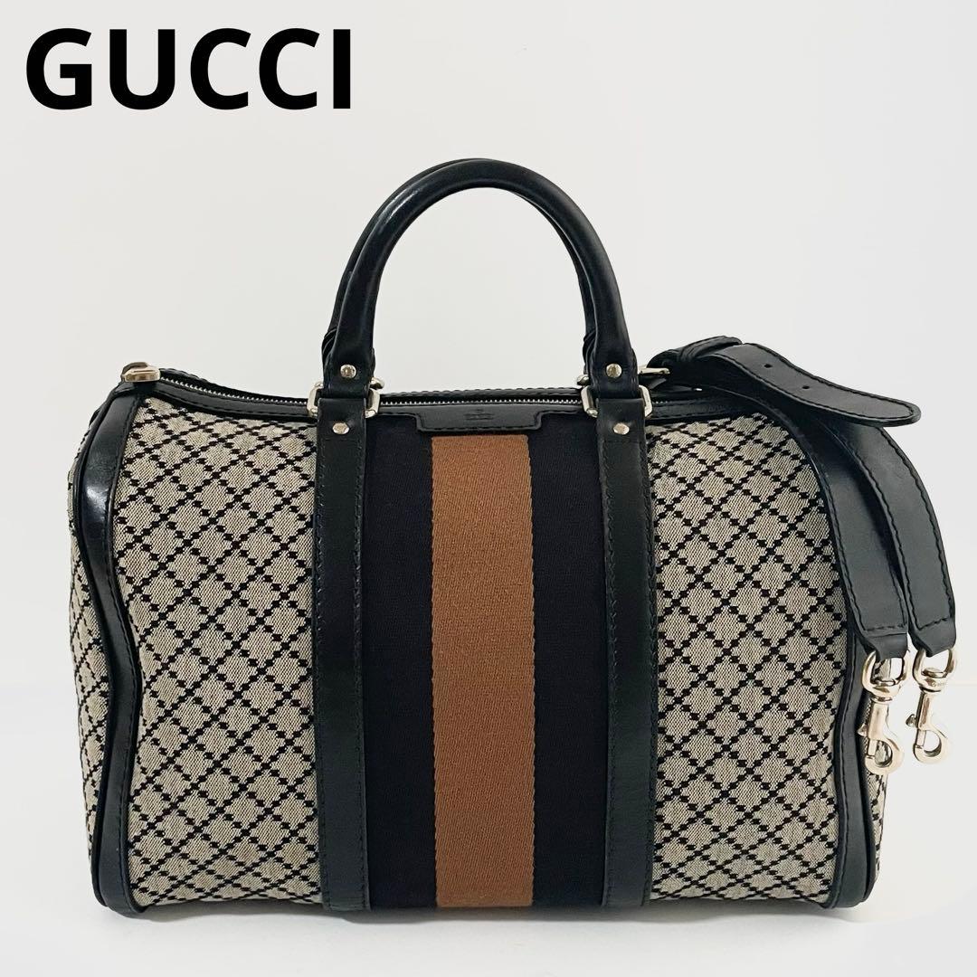 【美品】グッチ 2way ボストンバッグ ディアマンテ キャンバス×レザー
