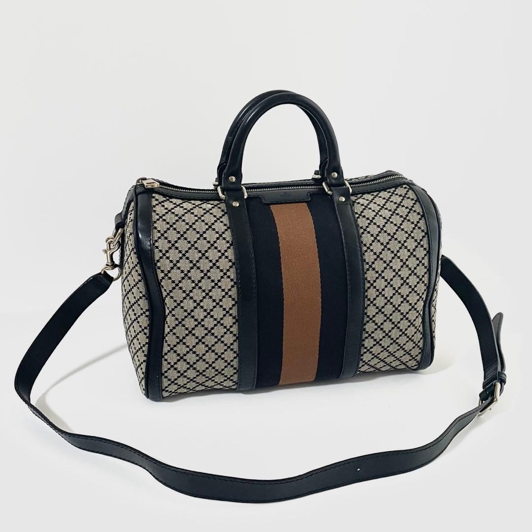 【美品】グッチ 2way ボストンバッグ ディアマンテ キャンバス×レザー