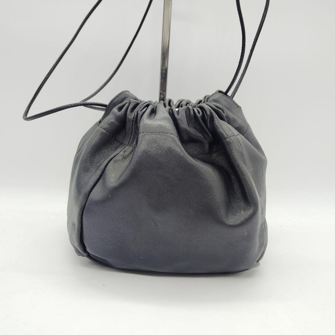 良品 ジルサンダー ドローストリング リバーシブル ショルダー 巾着 黒 レザー