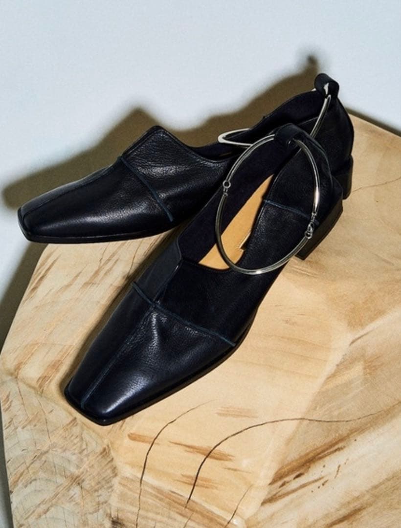 【LE TALON】GRISEレザースクエアクロスシームアンクルフラット