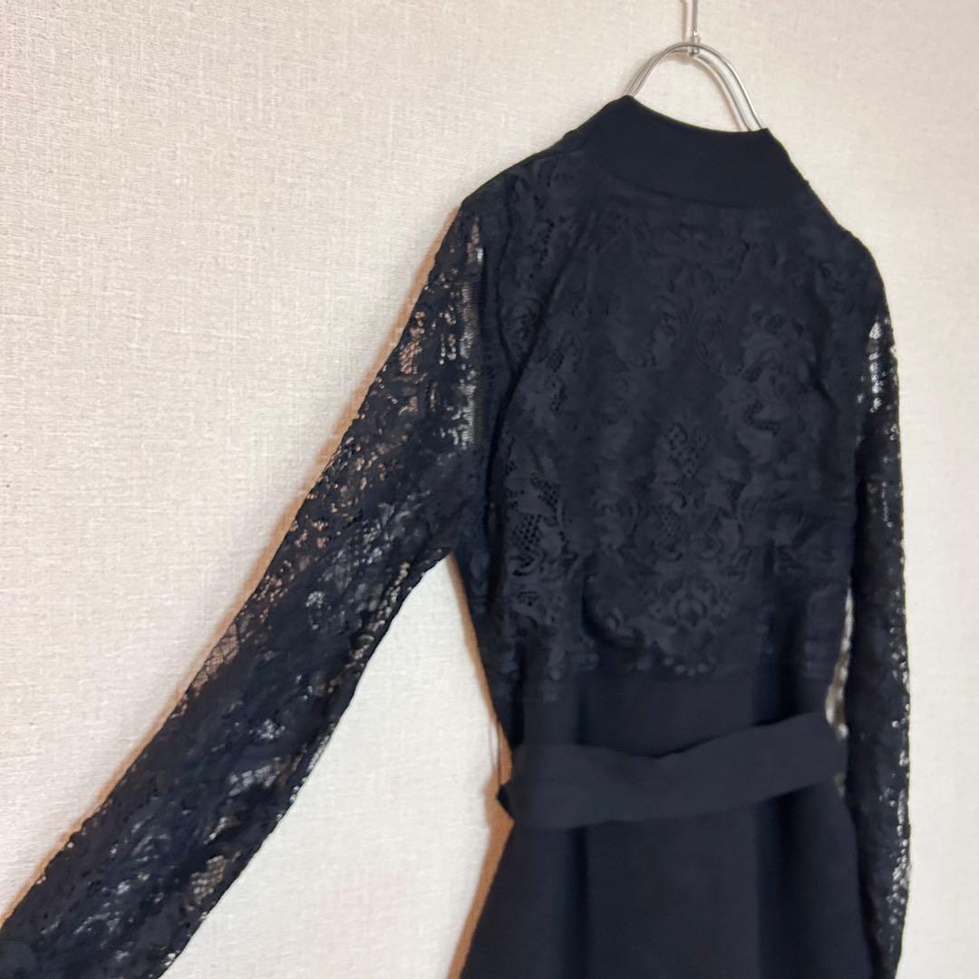 ピンキー&ダイアン 袖レース ハイネック ニットワンピース ドレス お呼ばれ