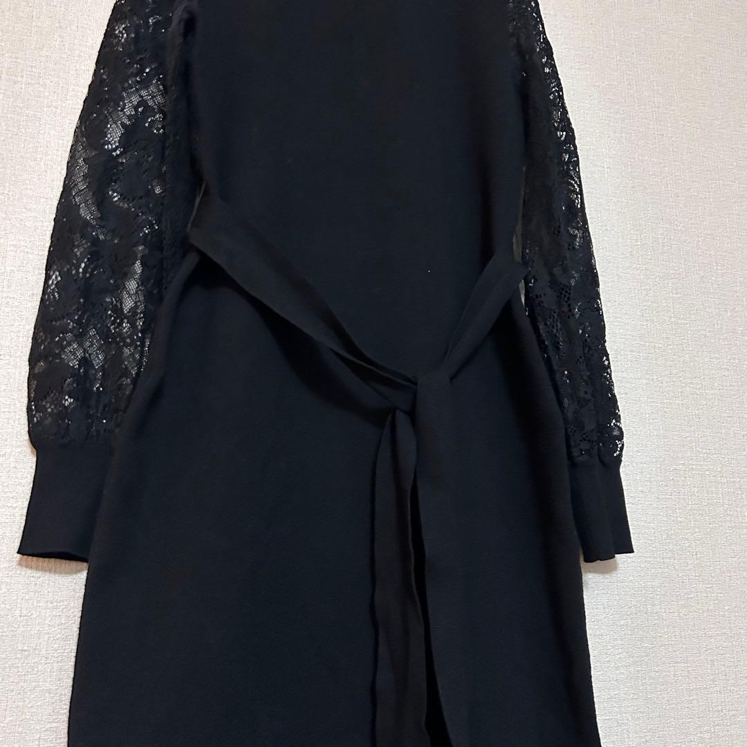 ピンキー&ダイアン 袖レース ハイネック ニットワンピース ドレス お呼ばれ