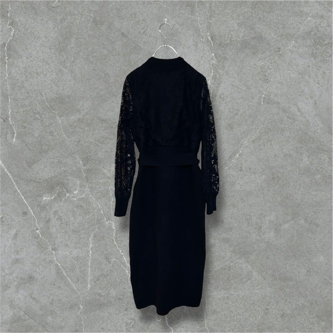 ピンキー&ダイアン 袖レース ハイネック ニットワンピース ドレス お呼ばれ