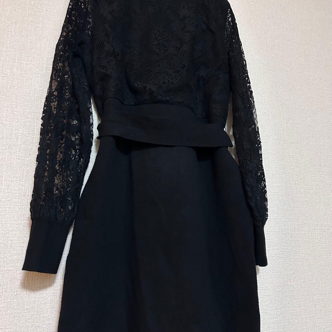 ピンキー&ダイアン 袖レース ハイネック ニットワンピース ドレス お呼ばれ