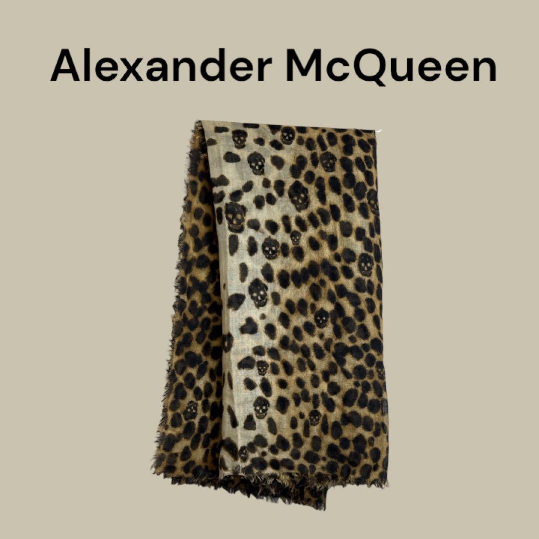 アレキサンダーマックイーン レオパード柄 スカル ストール カシミヤシルク