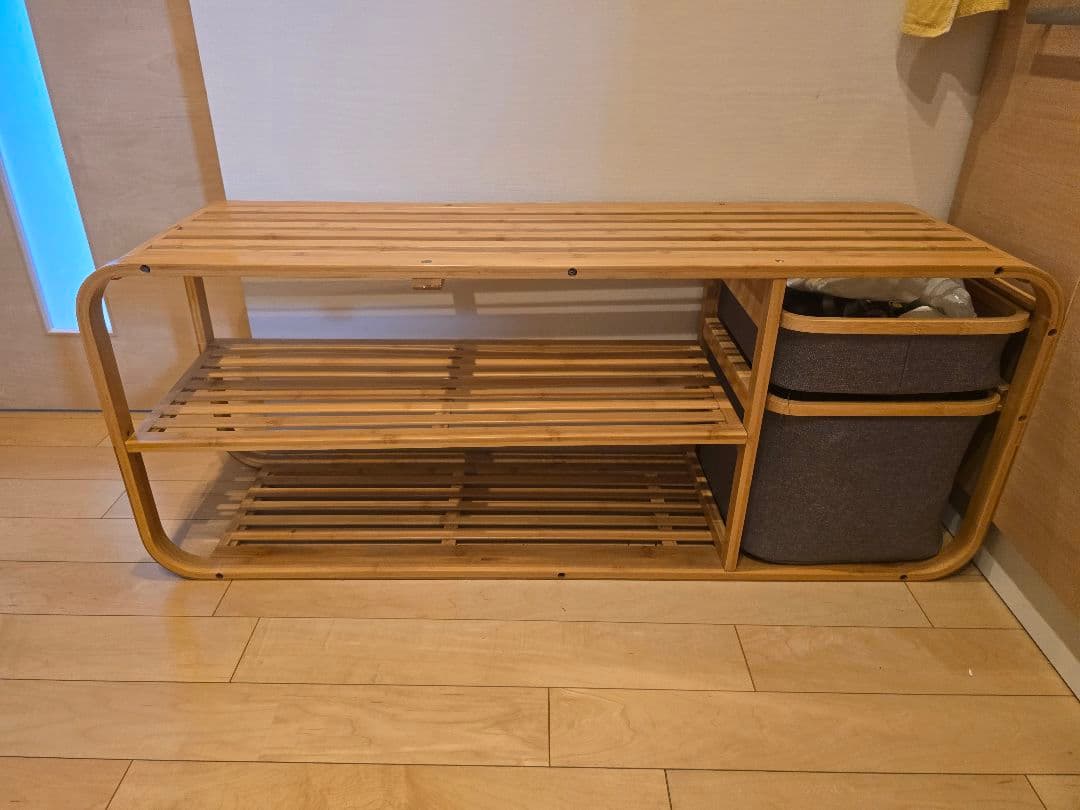 バンブー製シューズラック 収納付き