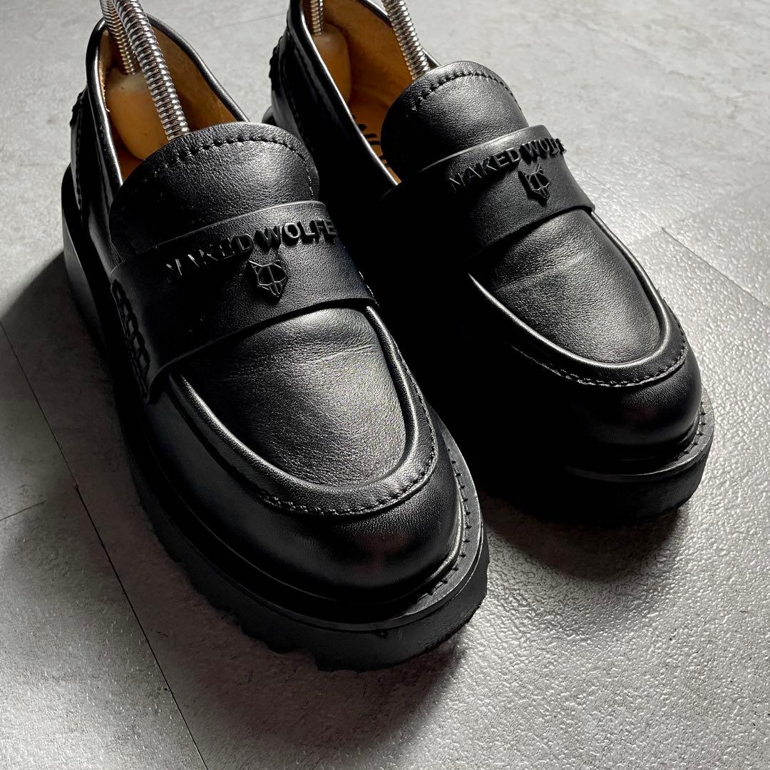海外限定モデル✨️ NAKED WOLFE ローファー メタルロゴ 厚底 黒
