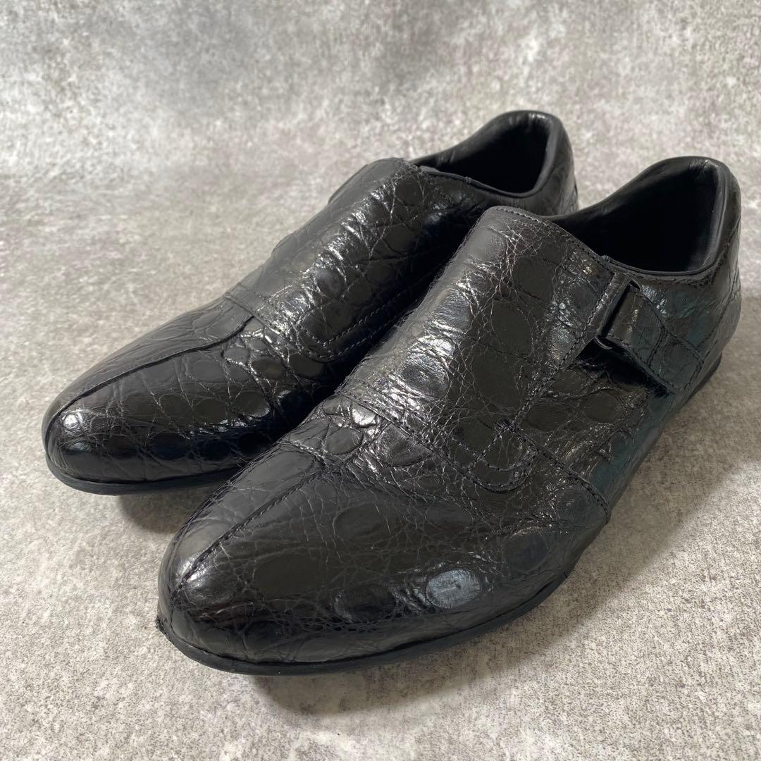 PRADA プラダ　革靴　ビジネス　シューズ　クロコ型押し　ブラック　25.5