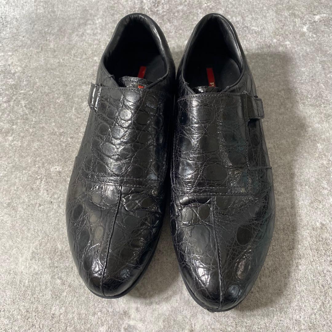 PRADA プラダ　革靴　ビジネス　シューズ　クロコ型押し　ブラック　25.5
