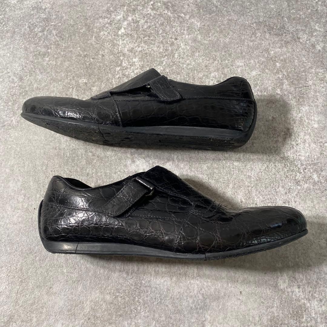 PRADA プラダ　革靴　ビジネス　シューズ　クロコ型押し　ブラック　25.5
