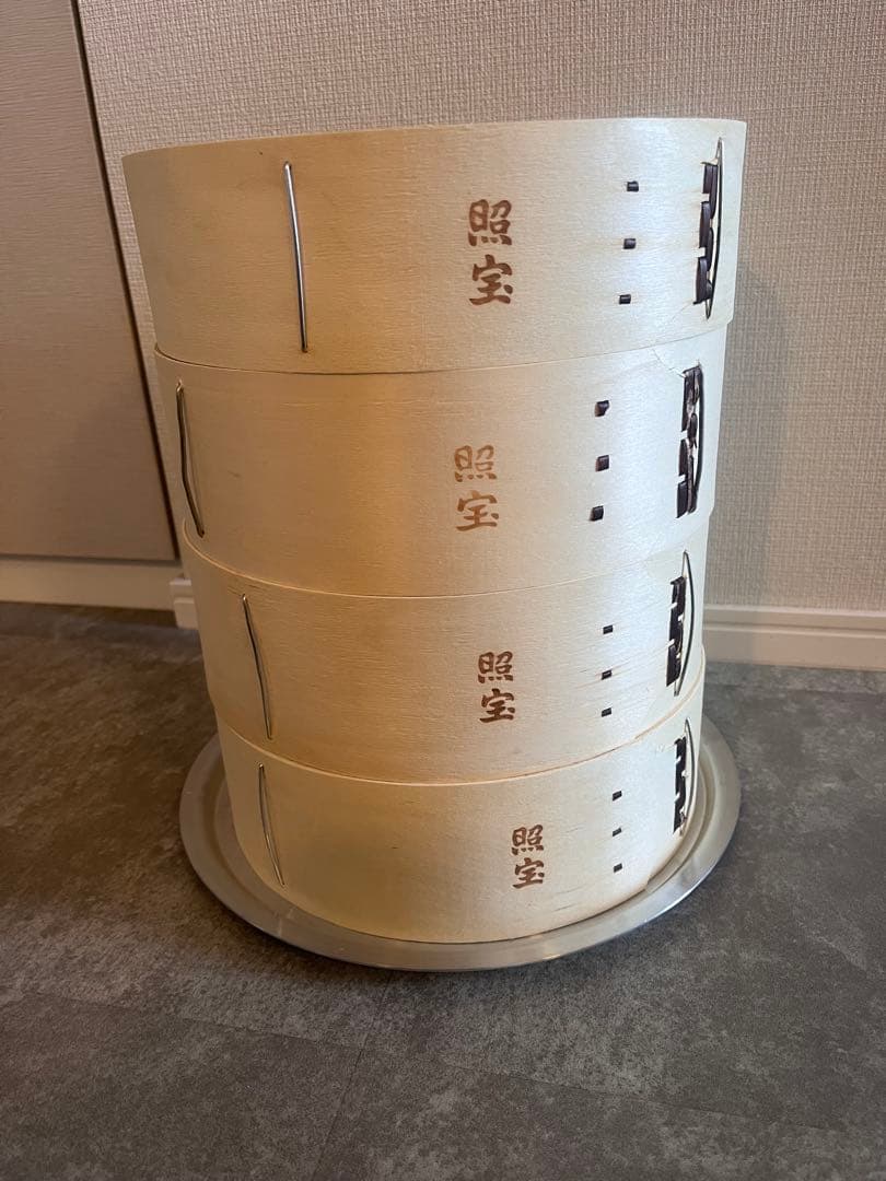 miki【照宝】未使用　白木　せいろ　24㎝　3段＋蓋　蒸し板セット