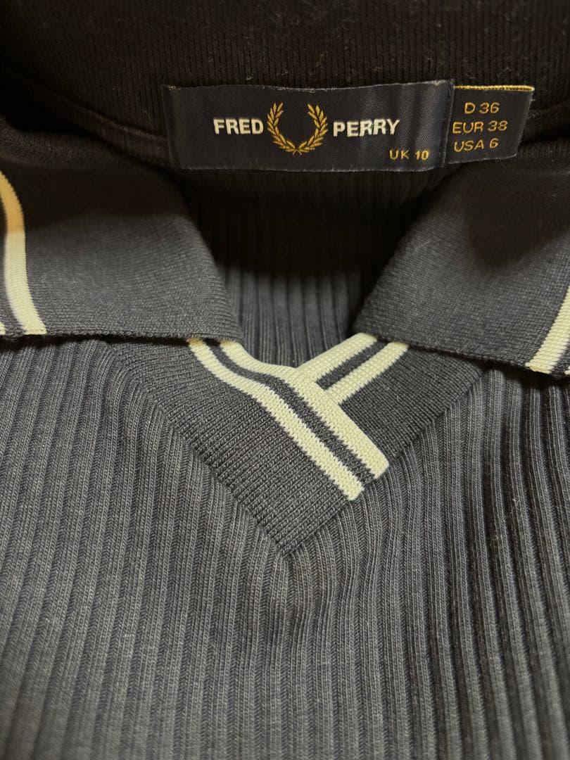 FRED PERRY 長袖 ネイビー ストレッチリブポロシャツ