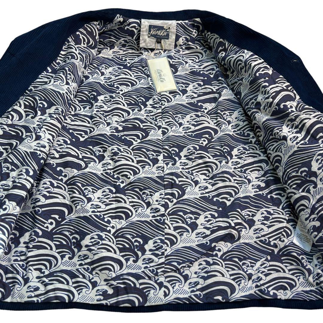 【新品タグ付き】KARAKU コーデュロイカバーオール 2XL ネイビー 波柄