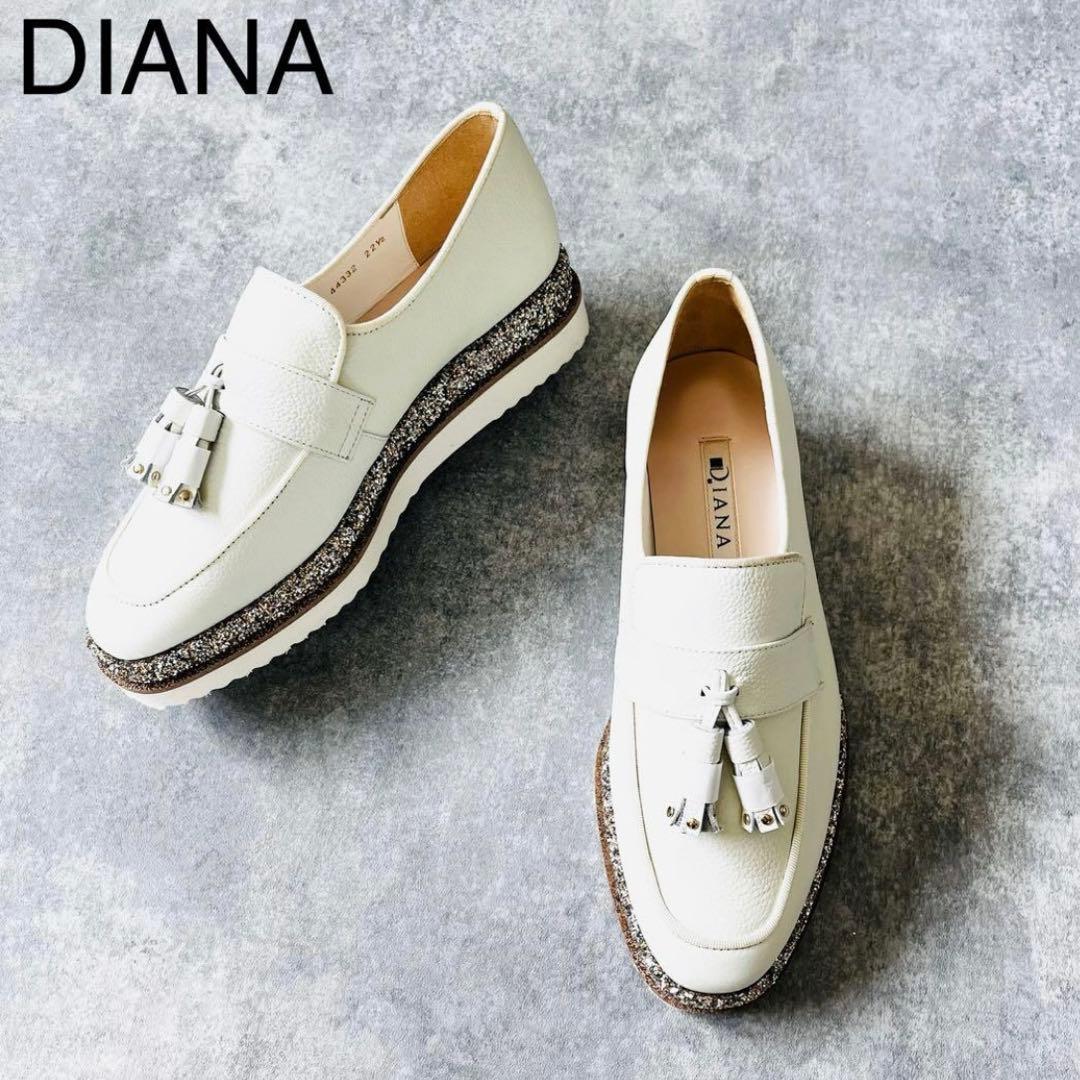 未使用　DIANA 本革タッセルレザー厚底ローファー　グリッター