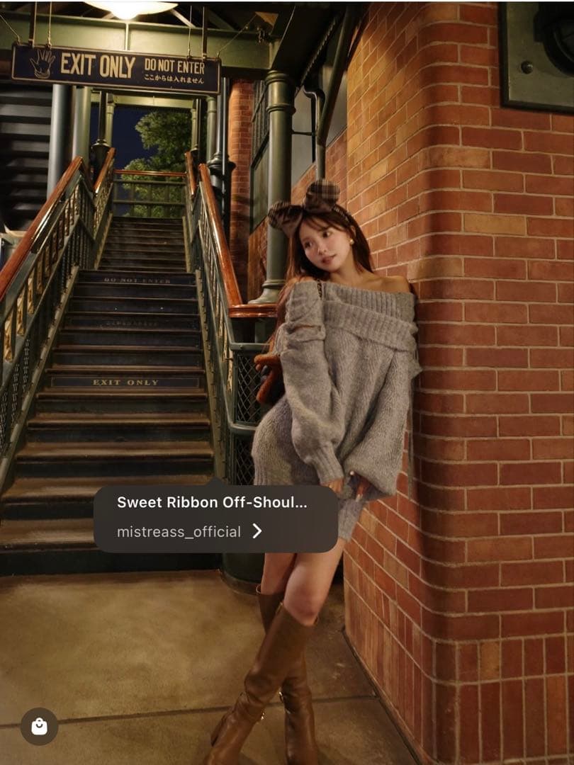 ワンピース Sweet Ribbon Off-Shoulder Knit Dress