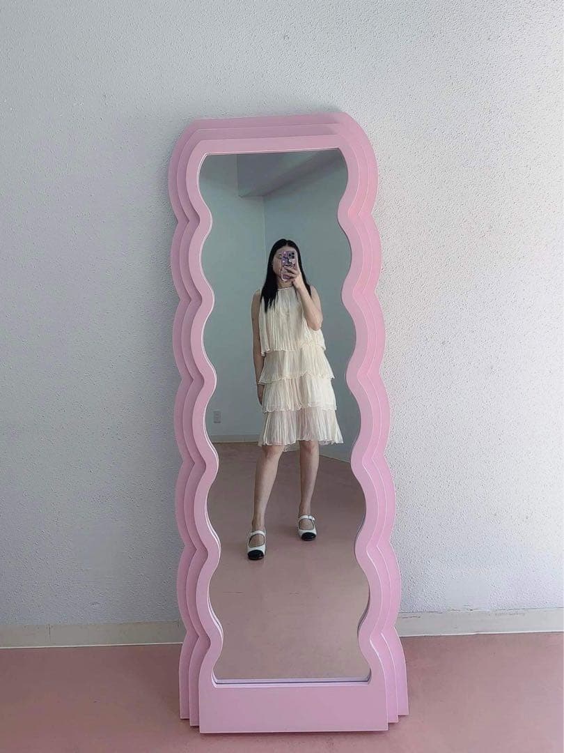 LED付　ウェーブミラー　姿見鏡 ミラー 全身鏡　160cm x 60cm