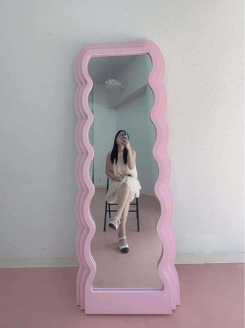 LED付　ウェーブミラー　姿見鏡 ミラー 全身鏡　160cm x 60cm