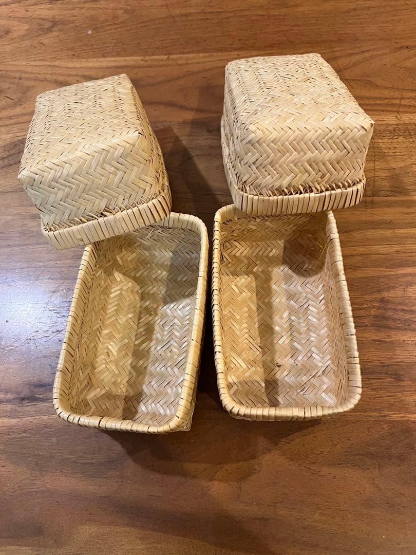 鳥越竹細工　弁当長四角　小物入れ　ランチボックス　2個セット