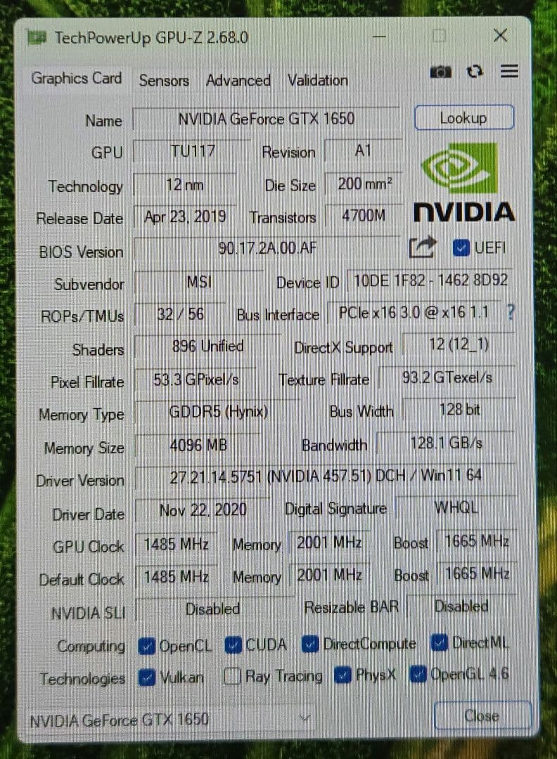 グラフィックボード・グラボ・ビデオカード msi GTX1650 LP