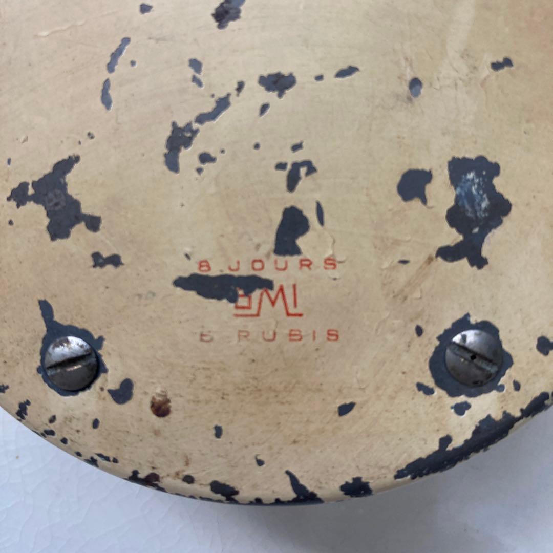 フランス アンティーク SMI社製 レトロ 壁掛け時計 ホワイト・イエロー