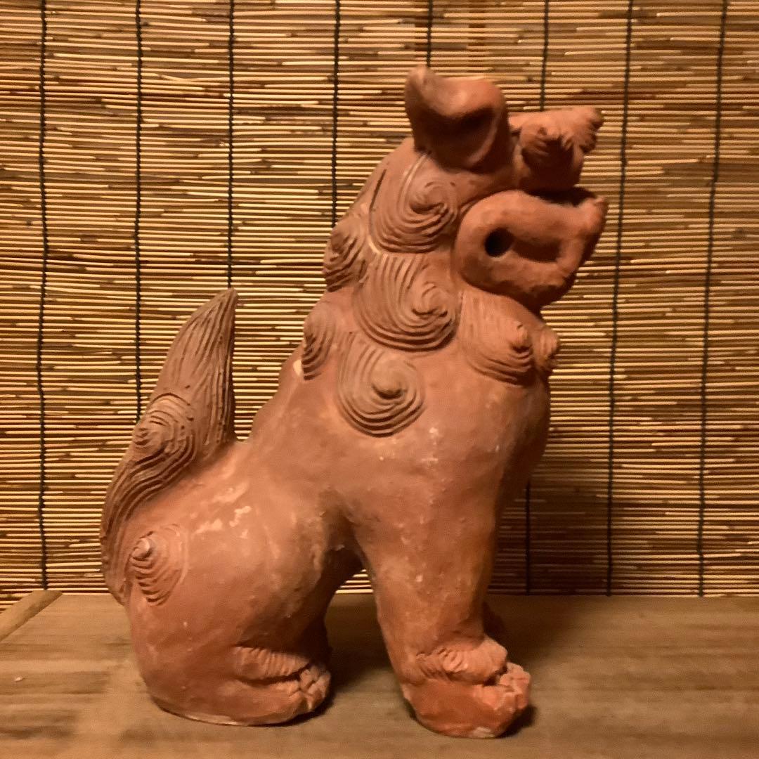 沖縄・名工「新垣榮用・壺屋焼シーサー」狛犬・榮用窯・荒焼・手ひねり・阿吽・銘刻印