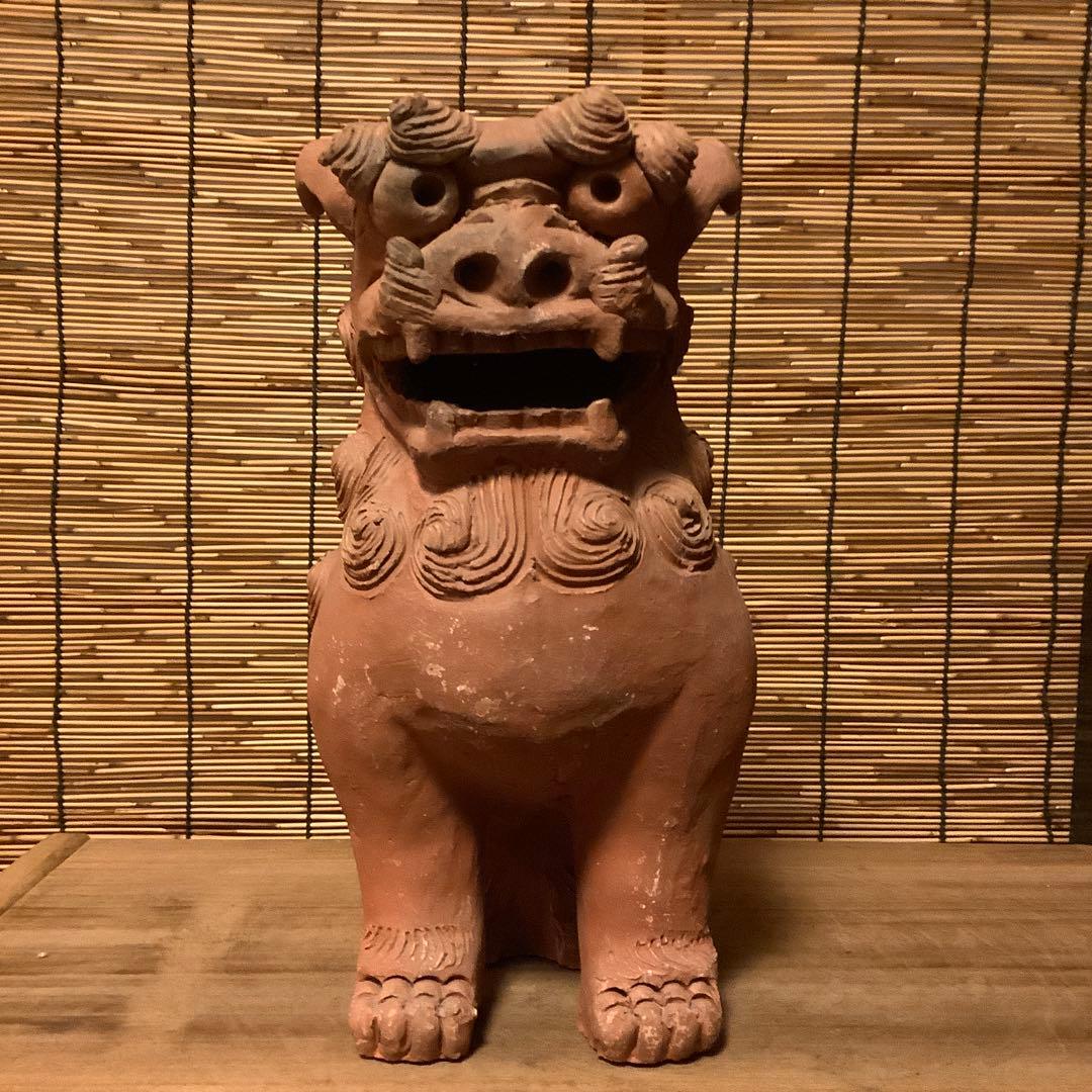 沖縄・名工「新垣榮用・壺屋焼シーサー」狛犬・榮用窯・荒焼・手ひねり・阿吽・銘刻印