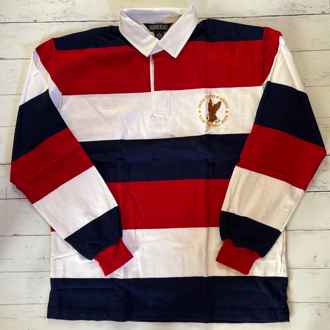 新品Lands'End ラガーシャツ M米国製レッド/ホワイト/ネイビー 新品