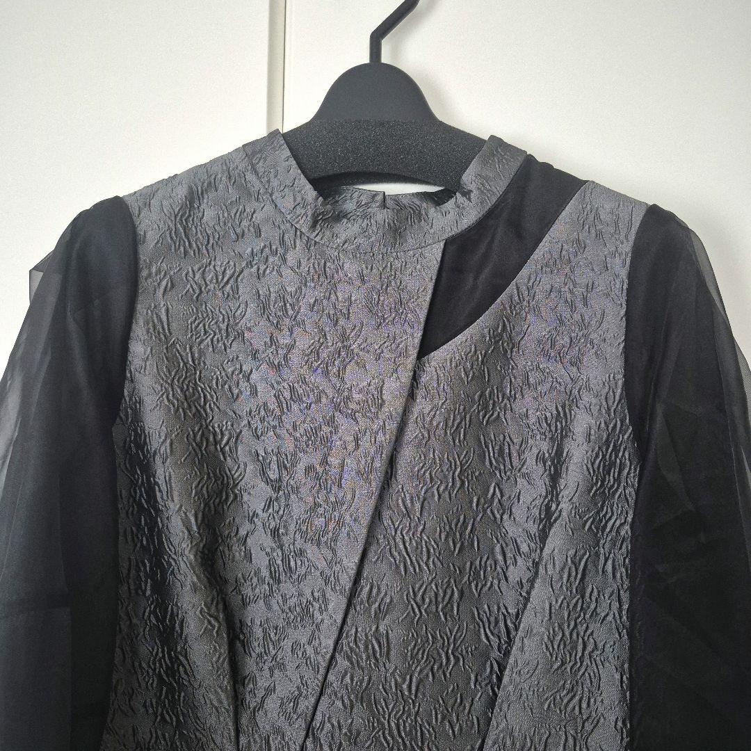 【新品】シアーランタンスリーブふくれジャカードドレス パーティドレスLサイズ