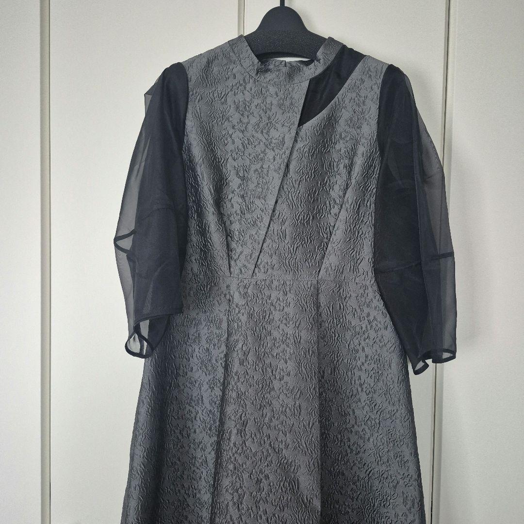 【新品】シアーランタンスリーブふくれジャカードドレス パーティドレスLサイズ