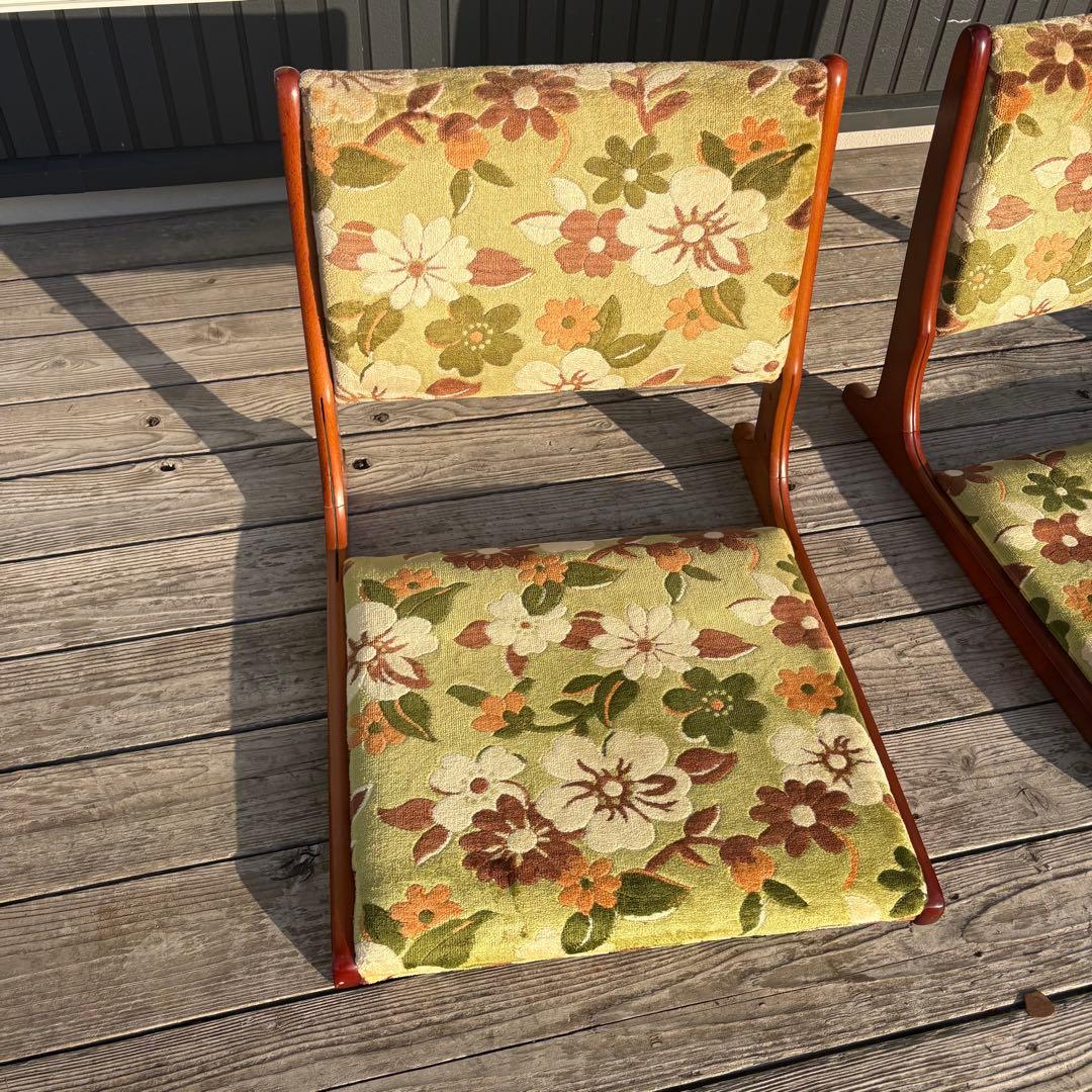 ①昭和レトロ ニチハン 花柄座椅子 2脚セット 花柄 和モダン 折りたたみ古家具