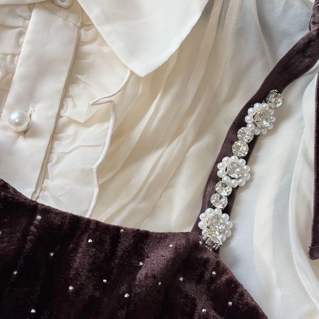 L.B CANDY STOCK ブラウスセットビジューベロアキャミワンピース