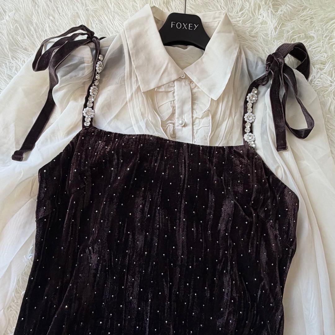 L.B CANDY STOCK ブラウスセットビジューベロアキャミワンピース