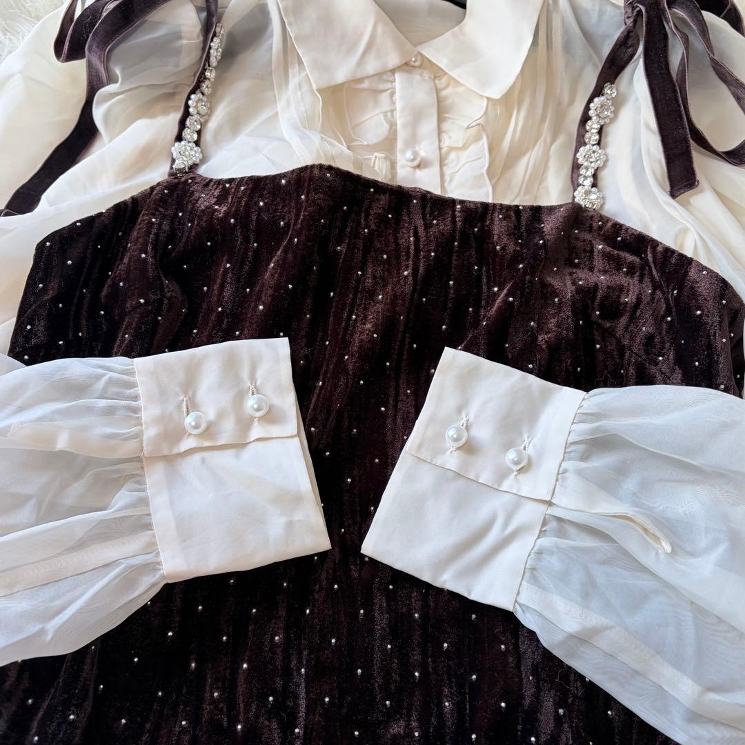 L.B CANDY STOCK ブラウスセットビジューベロアキャミワンピース