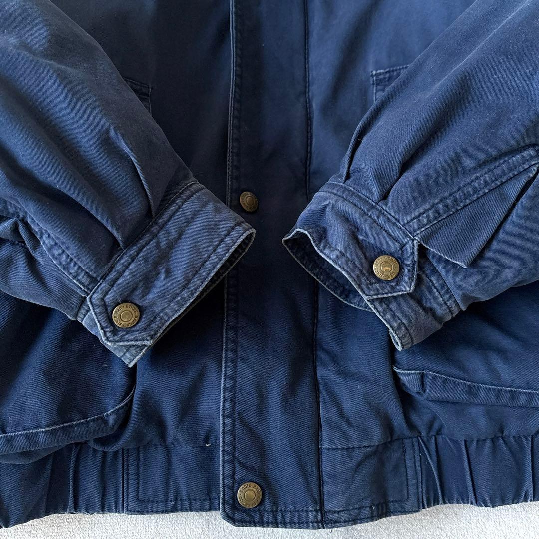 90s エディーバウアー XL 襟レザー 短丈フィールド ダウンジャケット 青_
