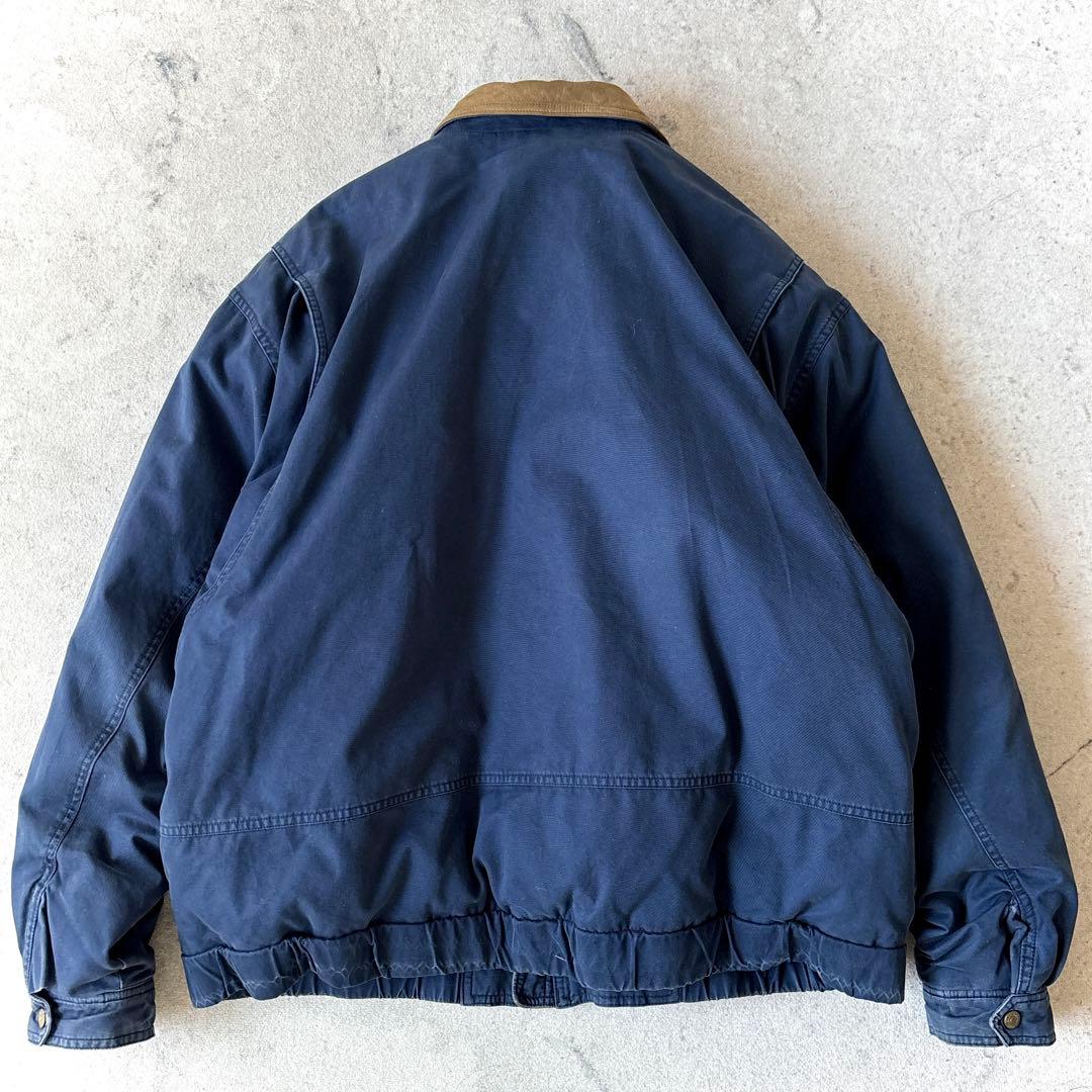 90s エディーバウアー XL 襟レザー 短丈フィールド ダウンジャケット 青_