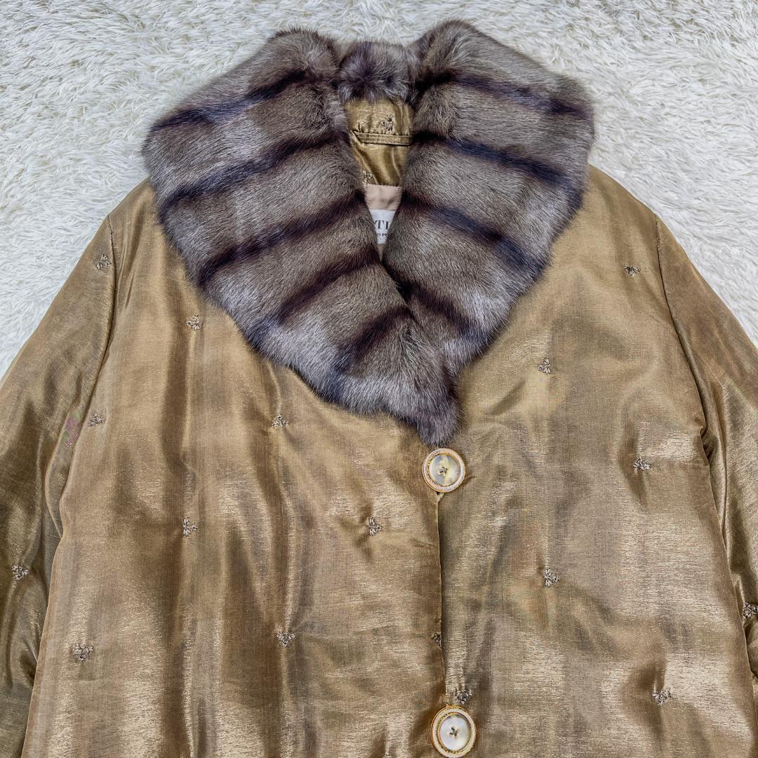 TOKYOFUR リアルファー 毛皮 刺繍デザイン 中綿ロングコート フリー